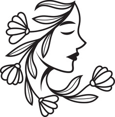Elegant Woman's Profile with Floral Adornment