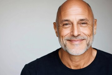 Obraz premium Portrait of smiling confident mature businessman with grey beard and bald head looking happy