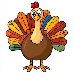 Cute cartoon turkey with colorful feathers