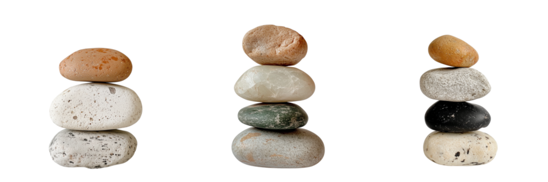Balanced stones stacked on a transparent background in nature