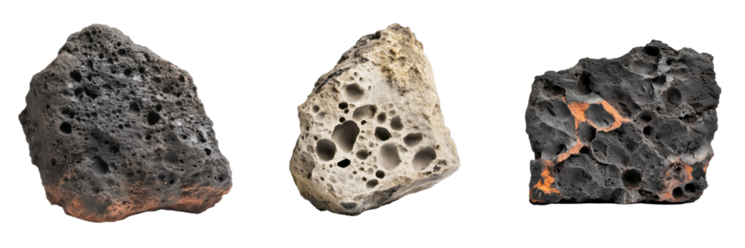 Volcanic rocks on a transparent background geological study natural elements