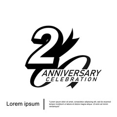 Obraz premium 2nd years anniversary celebration emblem. black logo isolated with ribbon on white background. vector illustration template design for web, flyers, poster, greeting card 