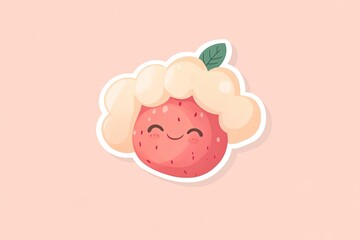 A cute sticker of a happy cloudberry with a tiny smile on a soft peach background. 