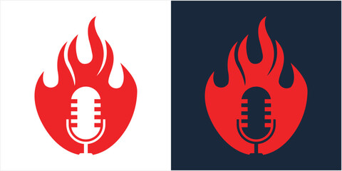 flame fire podcast mic logo vector icon illustration