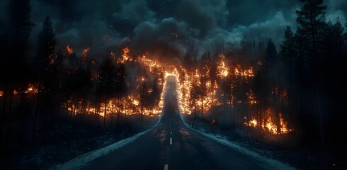 Forest Fire Inferno Engulfs Road Through Pines