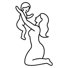 Stylized Mother and Baby Love Soft and Elegant Line Art