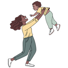 Graceful art of a Mother Lifting Her Child with Joy