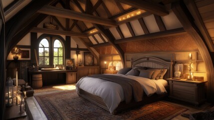 Cozy Fantasy Bedroom with Vintage Accents and Soft Light