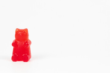 Homemade red gummy bear candy isolated on white background