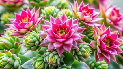 Delicate Pink Blossoms on Spiky Green Plant - Vibrant Nature Contrast Stock Photo