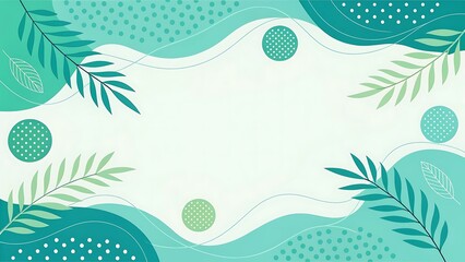 Abstract Teal Green Tropical Leaves Background, Modern Botanical Illustration, Nature Design