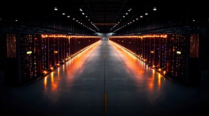 Fototapeta premium Illuminated Data Center Servers Cloud Computing AI Network Infrastructure