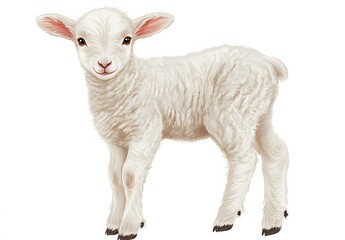 Fototapeta premium A Cute Fluffy White Lamb Stands Alone