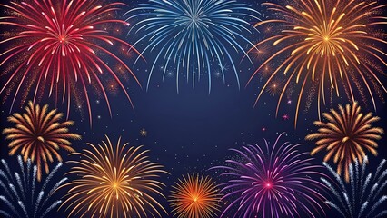 Fototapeta premium Colorful Fireworks Display Festive Night Sky Background for Celebrations