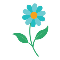 Minimalist Blue Flower Clipart with Green Leaves