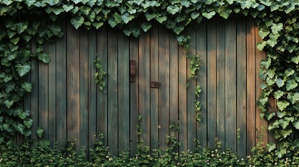 Rustic Wooden Fence Covered in Lush Green Ivy Vines