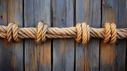 Rustic Wooden Fence Secured with Thick Rope Knots