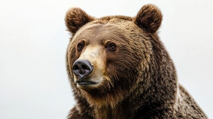 Grizzly bear portrait against overcast sky. Possible use wildlife photography