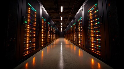 Fototapeta premium Illuminated Server Racks in Modern Data Center