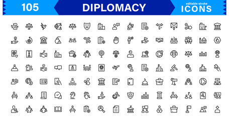 Diplomacy and International Affairs Icon Set. Versatile Icons for Global Diplomacy, Peace Talks, and Global Cooperation