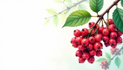Vibrant watercolor illustration of ripe viburnum berries on a branch, botanical, superfood