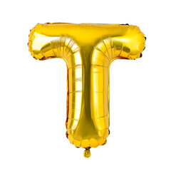 Fototapeta premium A shiny golden colored balloon shaped like the letter T