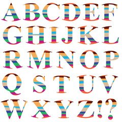 Vector images letters of the English alphabet with pattern of colorful wave stripes isolated on transparent background
