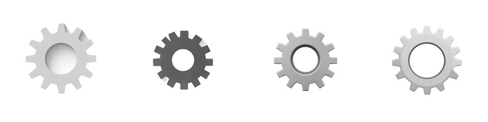 Isolated gears in different styles, isolated on black, illustrating mechanical and technical concepts isolated on white or transparent