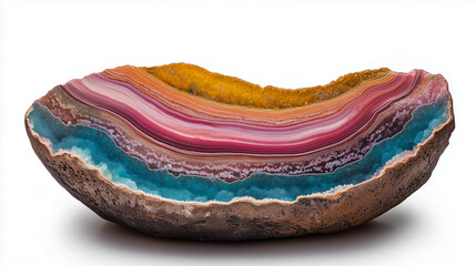 colorful agate stone cross-cut texture isolated on white