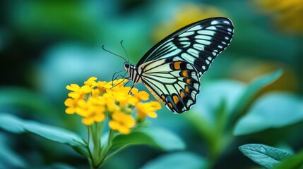 Fototapeta premium A Stunning Lime Butterfly on Vibrant Yellow Flowers