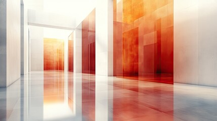 Abstract modern architecture interior hallway with orange tinted walls.  Possible use Stock photo for architecture, design, and interior decor magazines and websites
