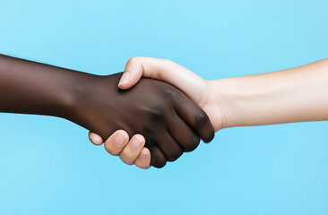 Photo of two hands shaking, one is Black and the other White.