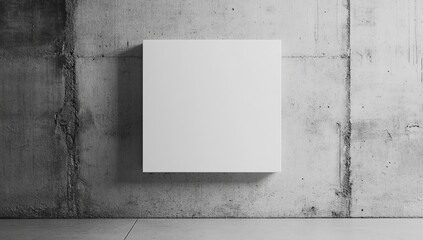 Empty square canvas, modern gallery wall, blank poster mock-up against textured concrete