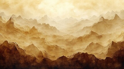 Golden Mountain Valley Landscape, Digital Art