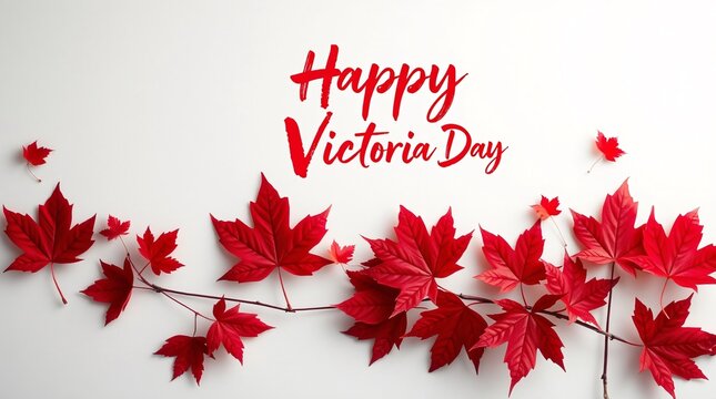 Happy Victoria Day Calligraphy, Luxury and Elegant Holiday Theme red maple leaves  - Powered by Adobe