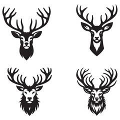 Deer face Silhouette vector. Antler Deer Face logo. Deer head isolated illustration