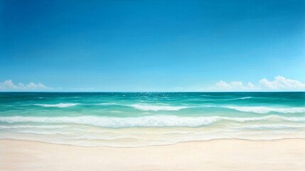 Fototapeta premium Tropical beach scene, soft waves, bright sky