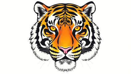 Majestic Tiger Face: Striking Wildlife Illustration of a Ferocious Feline with Colorful Stripes