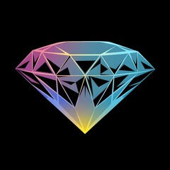 Cut diamond with spectrum of colors refracted.