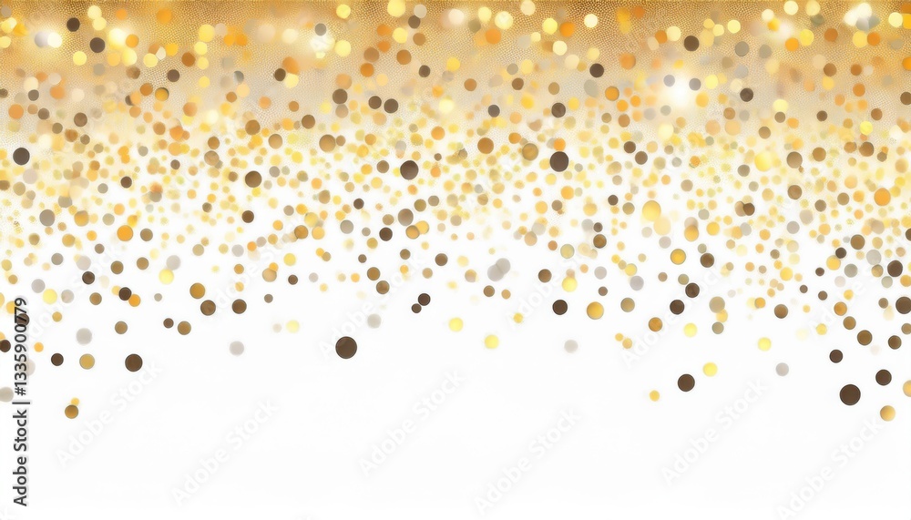 Poster luxury golden confetti falling on white background with sparkling bokeh effect, festive backdrop for celebration design

