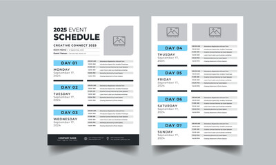 Event Schedule and Conference Event Program layout design template with unique design style concept