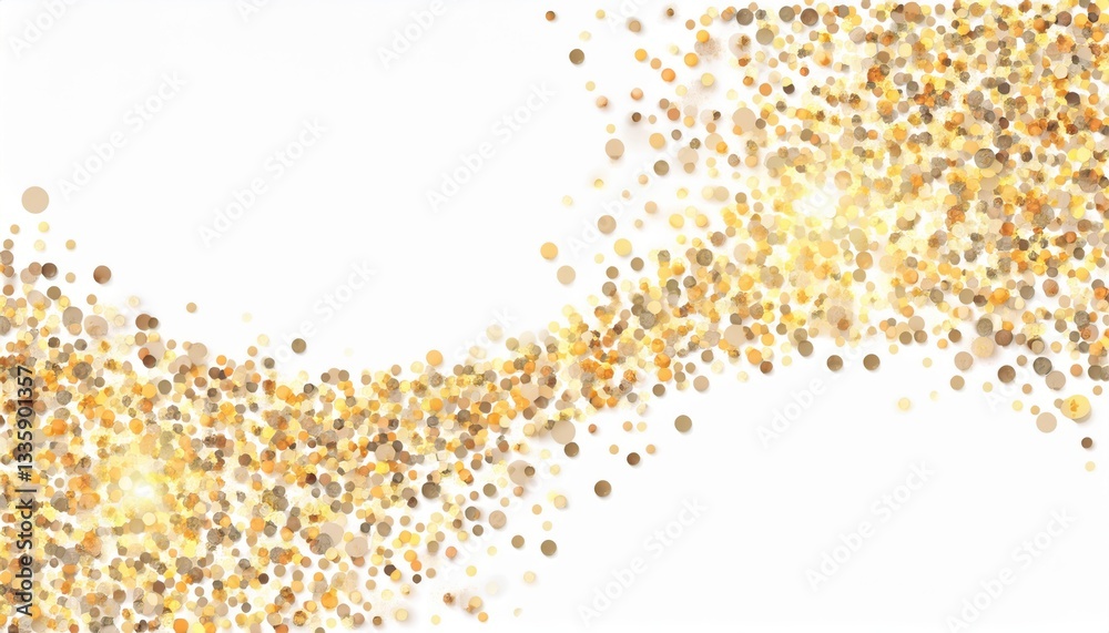Poster luxury golden confetti falling on white background with sparkling bokeh effect, festive backdrop for
