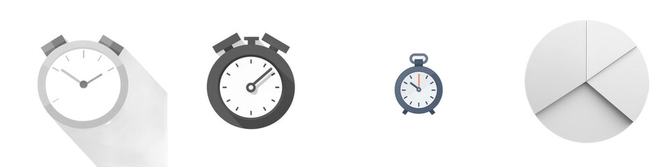 Time management tools clock, alarm, stopwatch, pie chart isolated on white or transparent