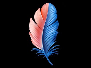 Naklejka premium Vibrant feather illustration showcasing a blend of pink and blue hues against a black background