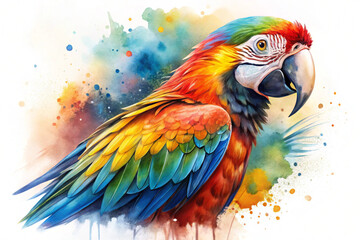 Obraz premium A vibrant blue and yellow macaw, an exotic ara parrot, perches on a wild branch