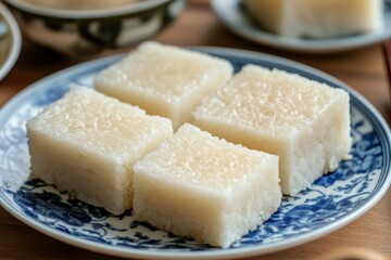 Traditional Asian Rice Cake Dessert on Decorative Plate