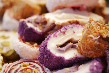 Colorful assortment of turksih delight displayed on a platter