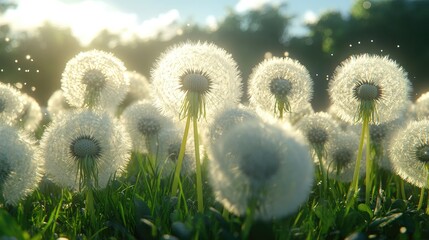 Dandelions in a Meadow at Sunset. Possible Use Nature background, desktop wallpaper