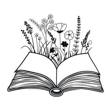 floral book Vector illustration, Flowers book reader design