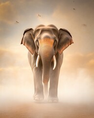 Majestic elephant encounter in the wilderness wildlife photography dreamy landscape front view nature's beauty